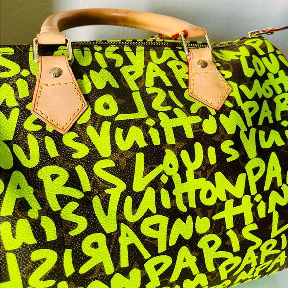 Rare LOUIS VUITTON Monogram Graffiti Speedy 30 neon green LV bag Sprouse - Picture 5 of 17